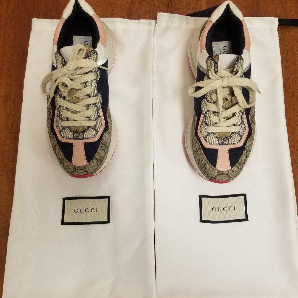 GUCCI Women's GG Rhyton Sneaker, Beige, GG Canvas, Size 36